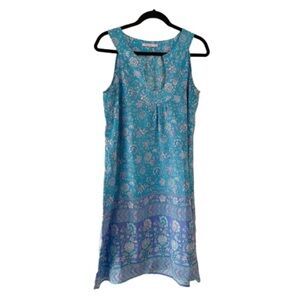100 Percent Light Blue Floral Silk Dress Size Large Calypso Christiane Celle EUC